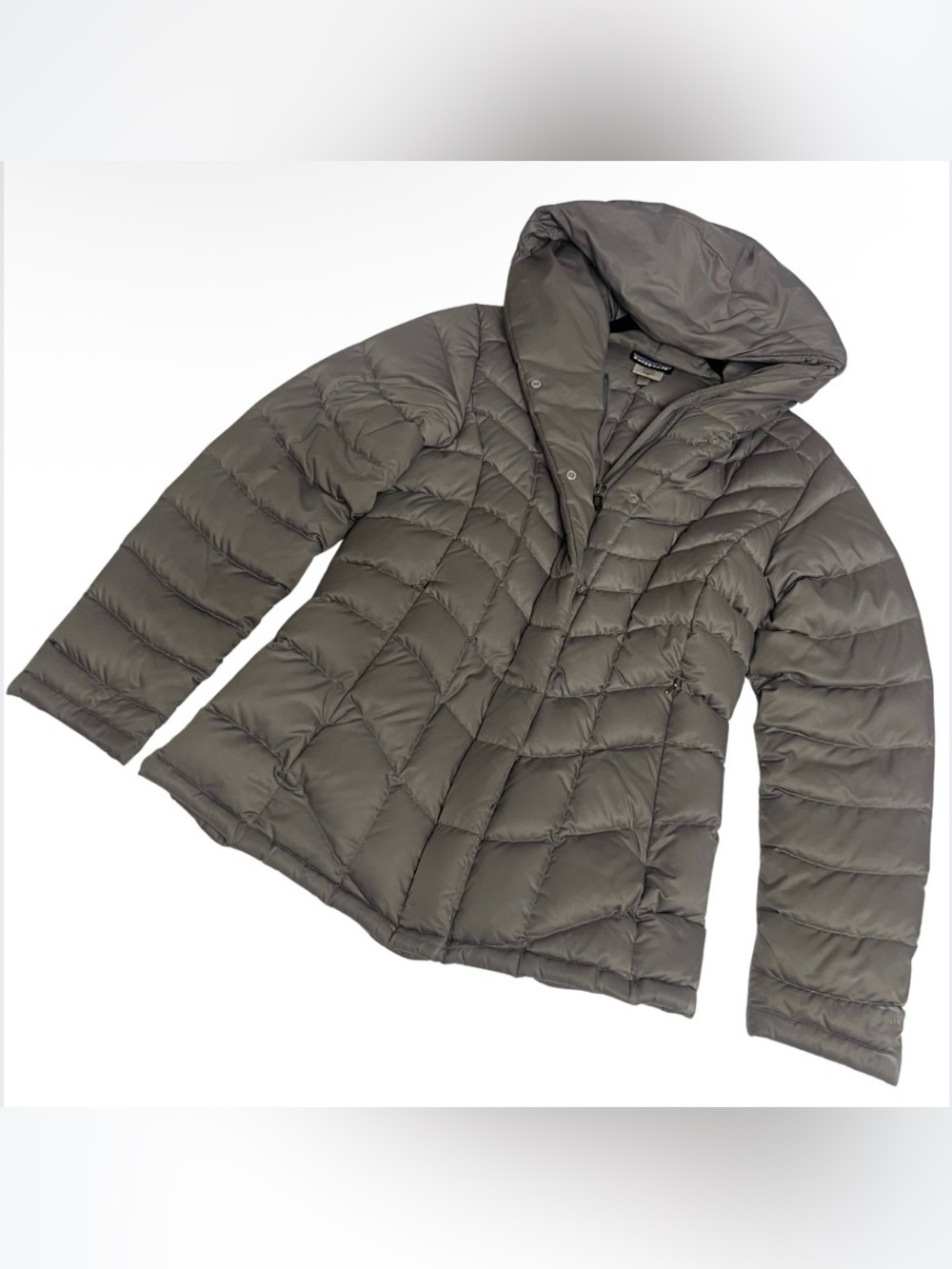 Patagonia Womens M Gray Goose Down Hooded Puffer Jacket Quilted Winter Coat